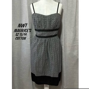 NWT Maurices Dress-Sz 13/14-Cotton-Black & White-Adj Straps-Lined Bust